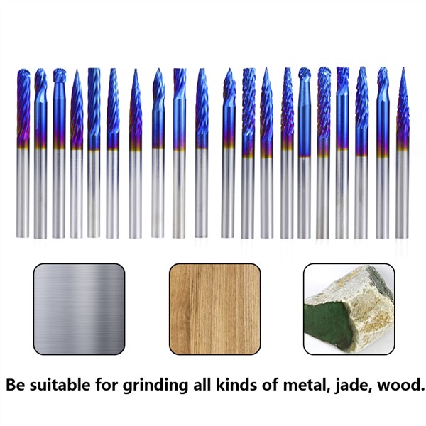 20pcs blue nano-coating single and double Mixed Rotary Files  DIY Wood-working Carving, Metal Polishing, Engraving