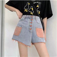 Spring Korean Version 2020 New Design Feel Single Row Buckle High Waist Thin Edge Denim Skirt Pants