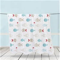 Soft 110*110cm Breathable Cartoon Baby Gauze Bath Towel Six Layer Children Animal Print Cotton Baby Blanket