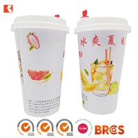 Plastic Cups with Flat Lids for Cold Drinks, Iced Coffee, Bubble Boba, Tea, Smoothie
