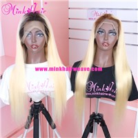 Mink Hair Weave 150% Density Virgin Human Hair Blonde Ombre Color Wig Lace 1B/613 Transparent Lace Wig