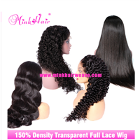 Mink Hair Weave Human Hair Full Lace Wigs 150% Density Brazilian Virgin Transparent Lace Wigs