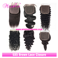 Mink Brazilian Brown Lace 5*5 Human Hair 150% Density Pre-Plucked with Baby Hair Lace Closure