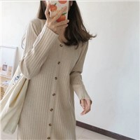 2020 New Autumn & Winter Women's Knitted with Overcoat Sweater Dress Women Over the Knee Long Skirt Loose Lazy Style D