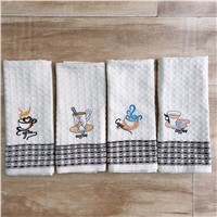 40*65cm Factory Supply Cotton Jacquard Waffle Check Kitchen Tea Coffee Towel with Embroider Custom