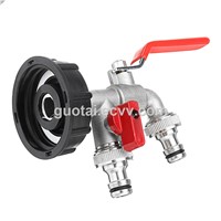 S60x6 IBC Brass Water Tank Adapter Double Head Tap Outlet Faucet Replacement Valve Fitting for Garden Water Connector