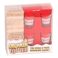 ArtCreativity Tumbling Tower Drinking Game, Drinking Game with 4 Glasses &amp;amp; 60 Wooden Blocks with Challenges,