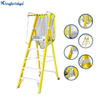 3 Steps Mobile Safety Net Fiberglass Platform Ladder with Handrail Yellow Color