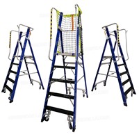 High Strength Fiberglass Mobile Platform 3 Step Warehouse Ladder with Wheels