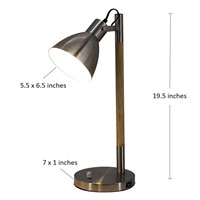 USB Table Lamp, LED Light Wood Finish Metal Desk Lamp, Adjustable Lampshade, Eye-Caring Reading Lamp