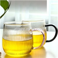 Factory Sale Crystal GLogo Customized Ripple Crinkle Shape Glass Tea Coffee Cup with Colorful Handle