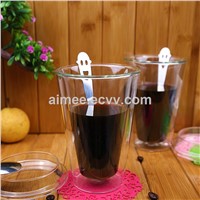 Wholesale Straight Line Insulated Double Wall Layer Glass Coffee Mugs Clear Coffee Cup