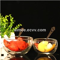 Heat Resistant Double Glass Bowl Creative Round Transparent Fruit Salad Food Shake Dessert Bowl