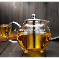 Heat Resistant Loose Leaf Flower Borosilicate Glass Teapot Round Shape Glass Teapot