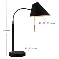 LED Light Black Metal Table Lamp with Adjustable Head, Desk Lamp with USB Charging Port