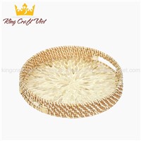 Vietnam Hot Item Eco-Friendly Rustic Decor Round Serving Tray Mother of Pearl Rattan Tray 2021