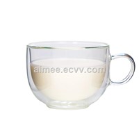 Logo Custom Double-Walled Glass Bowl with Handle Double Layer Glass Bowl for Salad Oatmeal