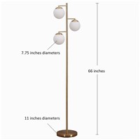 Modern Frosted Glass Globe Floor Lamp with Two Lights, LED Standing Light, Antique Brass/Rose Gold