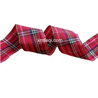 Wired Red Tartan Ribbon Plaid Christmas Ribbon with Gold Edge