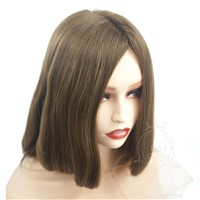 B15 Inches Medium Brown Color with Slight Highlight Human Hair Wig Jewish Wig
