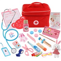 Kids Wooden Doctor Toys Simulation Medical Kit Dentist Nurse Toys Portable Medicine Box for Children's Role Play Game