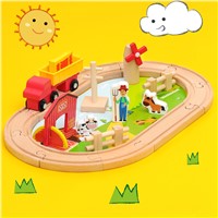 Wooden Little Train Farm Track Set Toy Boy with Blocks