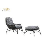 Modern Garden Patio Rattan Weaving Aluminum Frame Chair with Ottoman