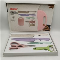 6pcs Wheat Straw Knife Set with Chopping Board