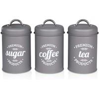 Kitchen Canister, Food Storage Bin, Decorations with Lids, Gray Metal Rustic Farmhouse Country Decor Containers for Suga