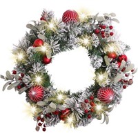 18inch Christmas Front Door Wreath Garland Decorations with LED Light