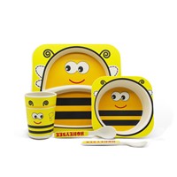 Hot Sale 5 Piece Promotion Gift Cartoon Custom Bamboo Fiber Kids Dinner Plate Set with Dividers