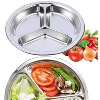 304 Stainless Steel Sectioned Dinner Plates 3 Compartments Mess Trays Food Plate
