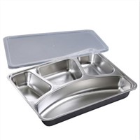 Stainless Steel Divided Dinner Tray Lunch Container Food Plate for School Canteen