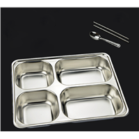 Compartment Plate 4 in 1 Stainless Steel Square Dinner Plate