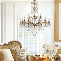 Large Villa Hotel Lobby Chandelier Classic French Solid Brass K9 Crystal Raindrop Chandelier Lighting Pendant Lamp
