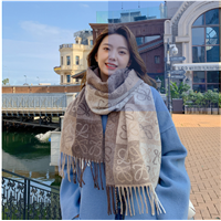 2021 New Color Matching Old Flower Lowe Imitation Cashmere Scarf Warm Tassel European &amp;amp; American Scarf Women's Light l