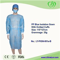 LY Medical PP Blue Disposable Isolation Gown with Kintted Cuffs