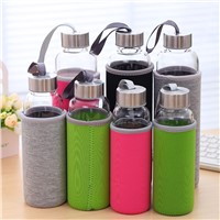Bpa Free Custom Reusable Water Bottle Glass with Stainless Cap Brief Classical Stylish