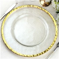 Clear Glass Hammered Charger Plates with Gold Rimmed