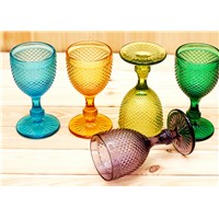 Diamond Wine Goblet Glass Cup with Multi Solid Color for Wedding