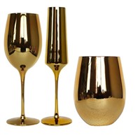 Luxury Gold Plated Champagne Reusable Wine &amp;amp; Water Glass Set for Wedding