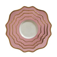 Popular Wholesale Pink Sunflower Ceramic Plate Set of 4pcs with Gold Rim