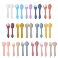 New Design Accept Custom Baby Silicone Spoon &amp;amp; Fork Set Soft Silicone Head