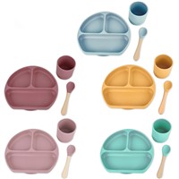 Baby Bowl Tableware Silicone Dinner Feeding Set New Silicone Baby Dinner Suction Plate Set