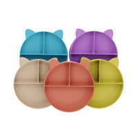 Cat Ear Three Grid Dining Divided Toddlers Babi Food Grade Silicone Baby Feeding Plate