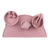 Custom Modern Toddler Portable Easy Clean Tableware Pink Kids Baby Feeding Mat Silicone Placemat Set