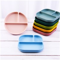 Cute Kids Eating Dinner Bpa Free Toddler Baby Silicone Suction Cup 3 Divider Plate