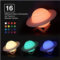 LED Saturn Night Light for Kids 3D Printing 6.3 Inch 16 Colors Bedside Lamp with Stand Remote &amp; Touch Control USB Rech