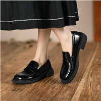 European Spring New Fashion Thick Bottom Shallow Mouth Round Head Small Leather Shoes Women's Lefu Shoes Leather Versati