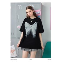 Bowknot Short Sleeve Front Shoulder T-Shirt Couple Outfit Foamed Print Oversize Cool Oversize Top